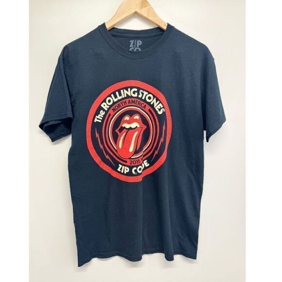 Zip Code Graphic Rolling Stones Tee Medium Black 100% Cotton Short Sleeve 2015 - Picture 2 of 7